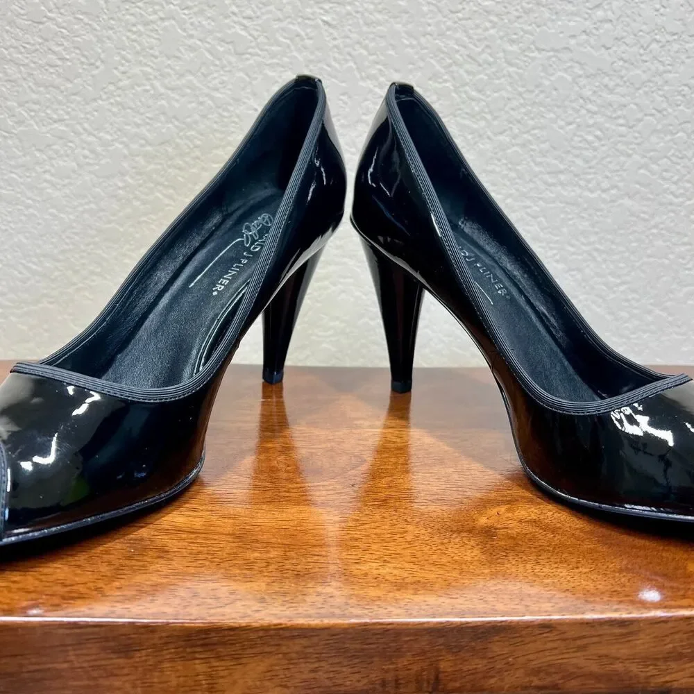 Donald J Pliner Heels Black Patent Leather Slip On Peep Toe Pump Shoe size 9M